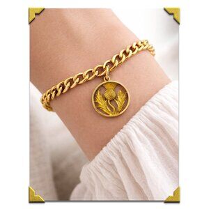 Alabaster & Wilson Vintage 9K Gold Scottish Thistle Pendant Charm Openwork Round